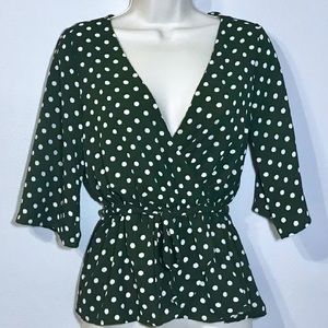 NWT The Outfit Green Polka Dot Wrap Top - S